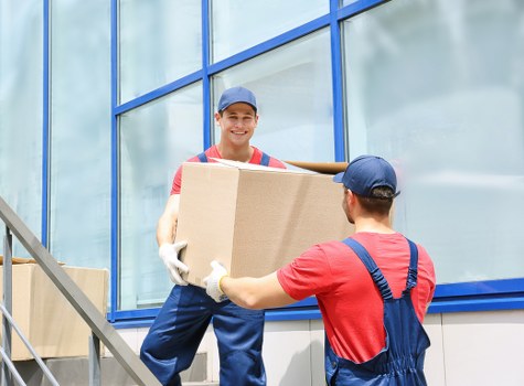 Removal van team preparing safely before a move