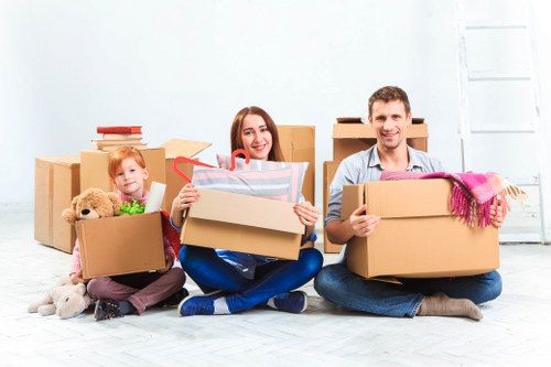 Packed business boxes and IT equipment ready for transport