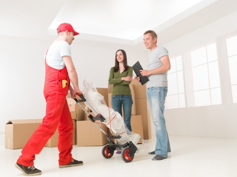 Packed student belongings prepared for removals in Merton