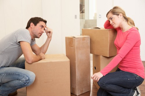 Packed household boxes prepared for removal services in Merton